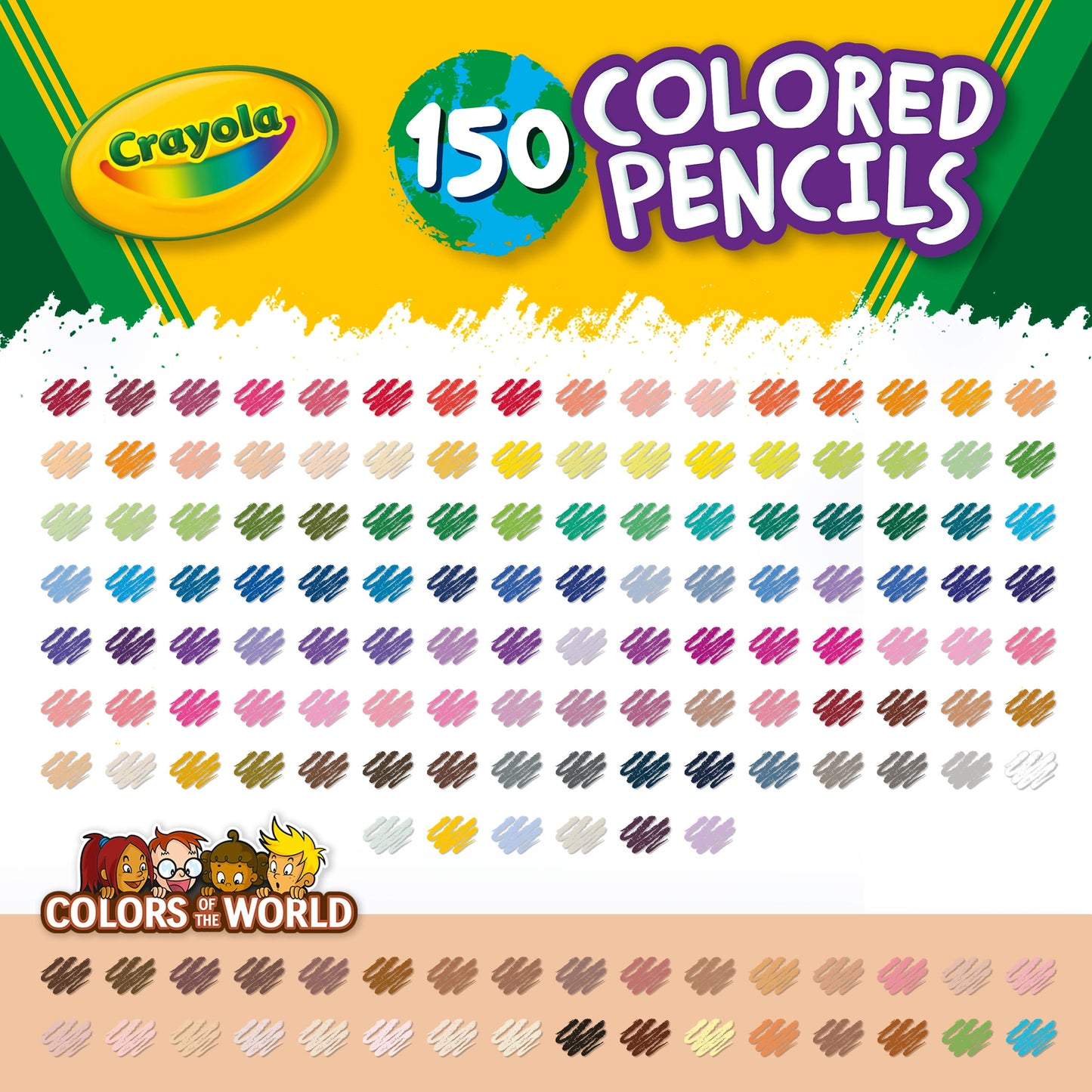 Colored Pencil Set, Colors of the World, 150 Ct, Back to School Supplies, Teacher Gifts