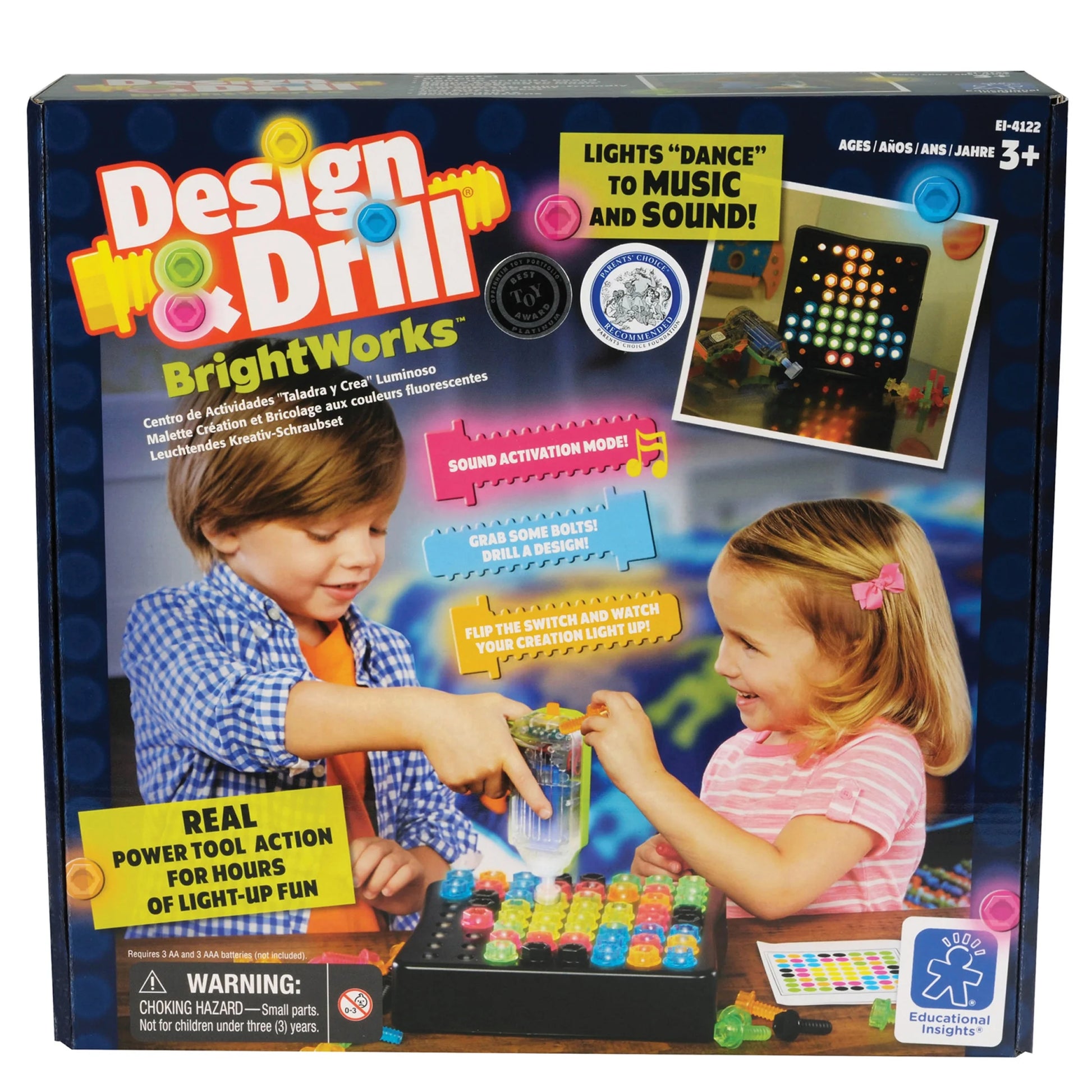 Design & Drill Brightworks with Electric Toy Drill, Preschool STEM Learning for Boys and Girls Ages 3+